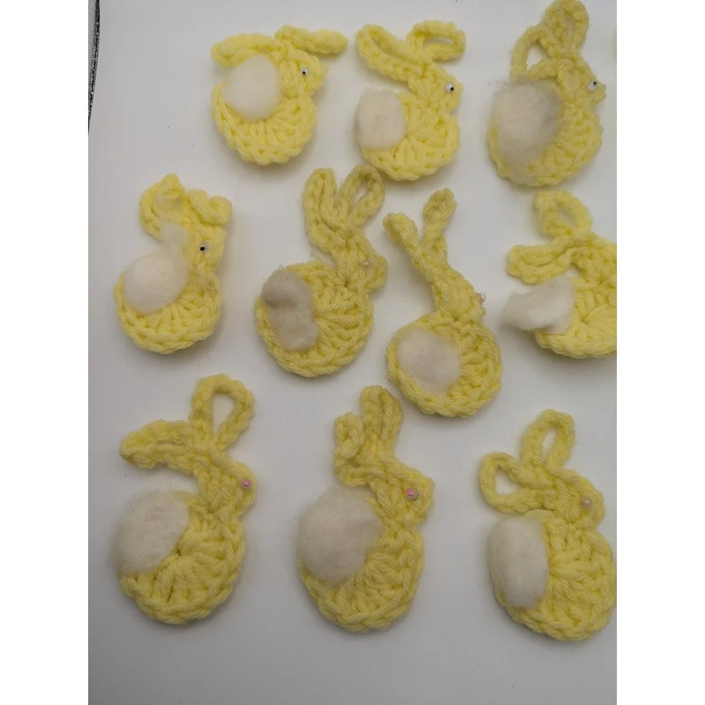 Lot of 16 Vintage Handmade Crochet Yellow Bunnies‎ Rabbits Pastel Easter Spring